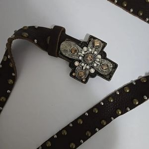 Leatherock Genuine Brown Leather Studded Cross Belt Size 34